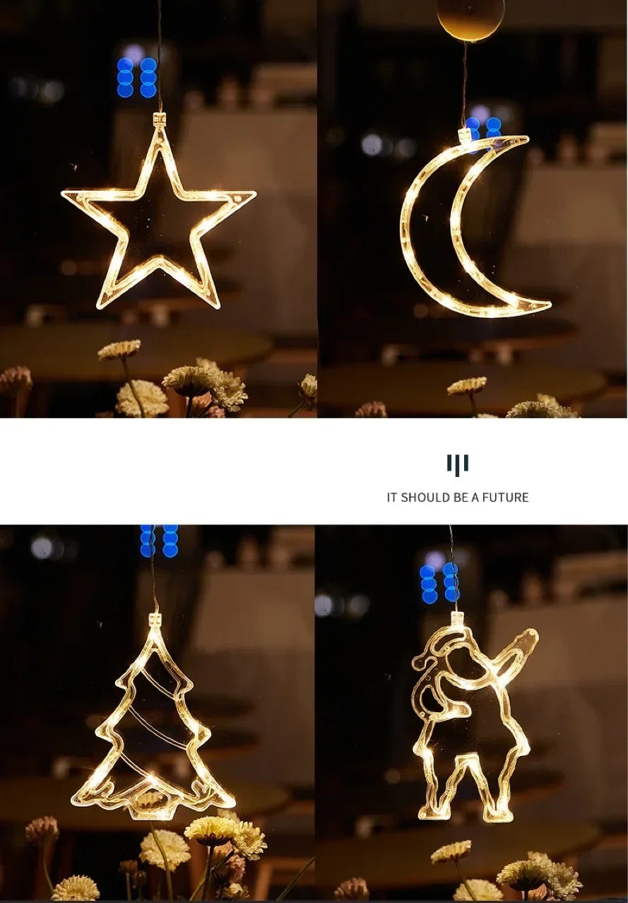 ZacheLuxe™ Celestial Glow: Luminous Floating Window Silhouette Ornaments